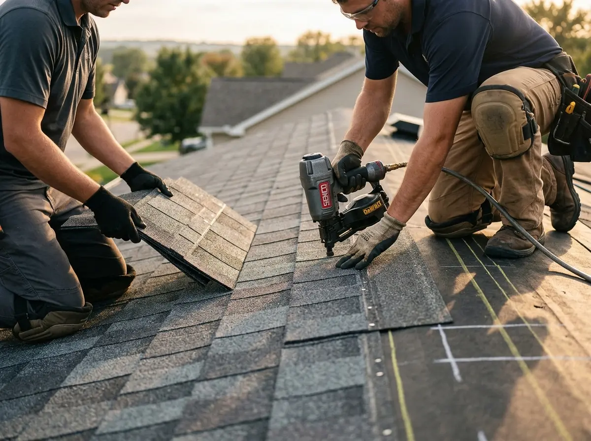 Professional roofer working on a residential roof in Canal Fulton